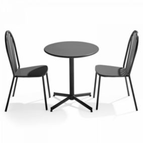 Ensemble table ronde et 2 chaises de jardin bistrot en métal gris Palavas  Oviala