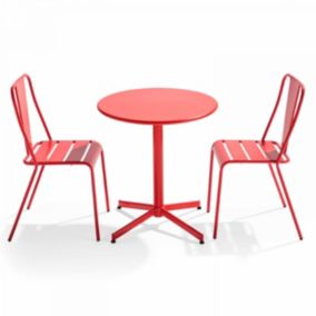 Ensemble table ronde et 2 chaises de jardin bistrot métal rouge Palavas  Oviala