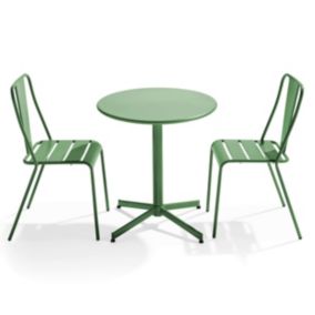 Ensemble table ronde et 2 chaises de jardin en métal vert cactus Palavas  Oviala