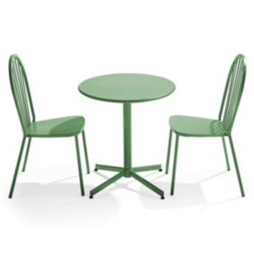 Ensemble table ronde et 2 chaises de jardin en métal vert cactus Palavas  Oviala