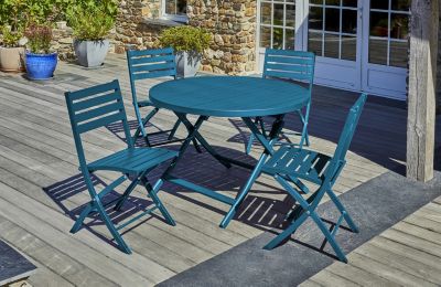 Ensemble table ronde et 4 chaises de jardin Marius aluminium bleu canard City Garden