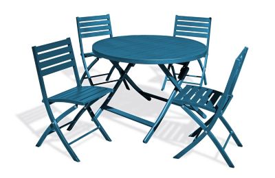 Ensemble table ronde et 4 chaises de jardin Marius aluminium bleu canard City Garden