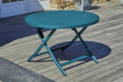 Ensemble table ronde et 4 chaises de jardin Marius aluminium bleu canard City Garden
