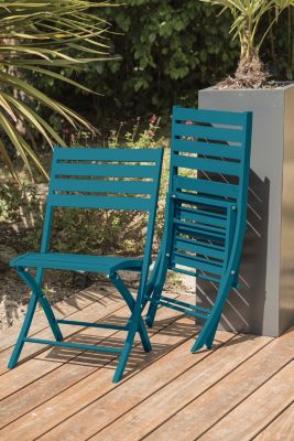 Ensemble table ronde et 4 chaises de jardin Marius aluminium bleu canard City Garden