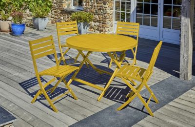 Ensemble table ronde et 4 chaises de jardin Marius aluminium moutarde City Garden