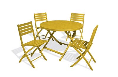 Ensemble table ronde et 4 chaises de jardin Marius aluminium moutarde City Garden