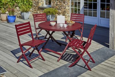 Ensemble table ronde et 4 chaises de jardin Marius aluminium rouge carmin City Garden