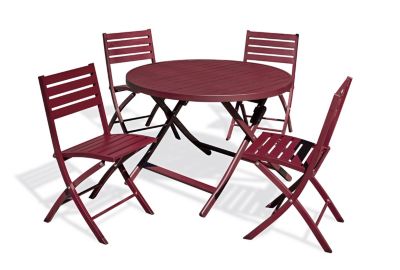 Ensemble table ronde et 4 chaises de jardin Marius aluminium rouge carmin City Garden