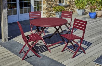 Ensemble table ronde et 4 chaises de jardin Marius aluminium rouge carmin City Garden