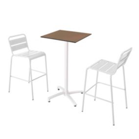 Ensemble table stratifié haute taupe et 2 chaises hautes blanc  Oviala