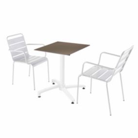 Ensemble table terrasse stratifié taupe et 2 fauteuils blanc  Oviala