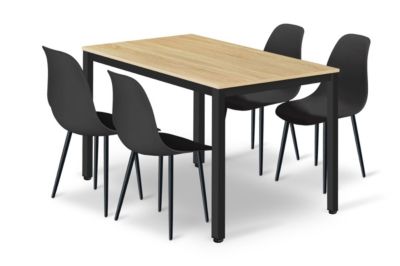 Ensemble table VALORA ROVA avec 4 chaises WAT noires - Pieds en chêne moderne et noirs