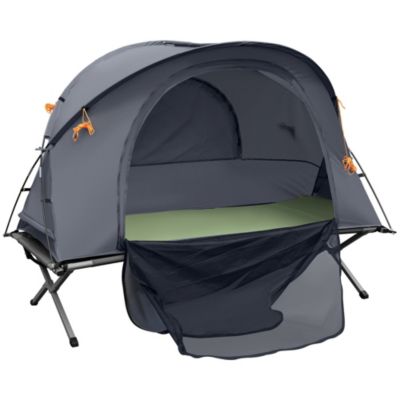 Ensemble tente de camping 3 en 1 avec lit de camp, tente, matelas gonflable gris