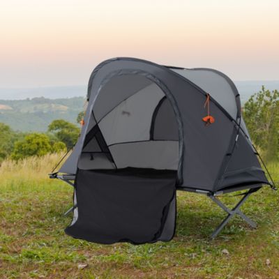 Ensemble tente de camping 3 en 1 avec lit de camp, tente, matelas gonflable gris