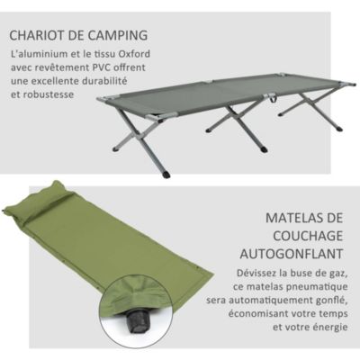 Ensemble tente de camping 3 en 1 avec lit de camp, tente, matelas gonflable gris