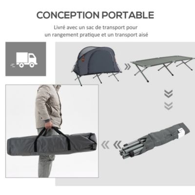 Ensemble tente de camping 3 en 1 avec lit de camp, tente, matelas gonflable gris