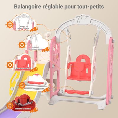 Toboggan 6 En 1 Pour Tout-petits – Avec Balançoire, Panier De Basket Et échelle – Montage Facile – Intérieur Et Extérieur – Pour 1 à 4 Ans