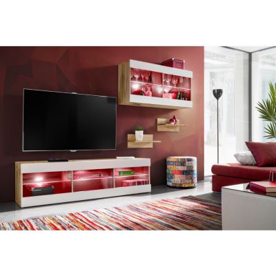 Ensemble TV Komodee TIVOLI SET3 avec LED RGB - Bois Naturel Blanc 35 x 240 x 195 cm