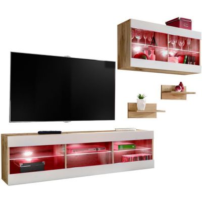 Ensemble TV Komodee TIVOLI SET3 avec LED RGB - Bois Naturel Blanc 35 x 240 x 195 cm