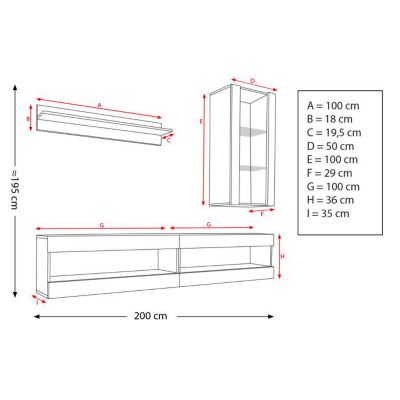 Ensemble TV Komodee TIVOLI SET5 Espace ouvert Noir Blanc 35 x 200 x 195 cm