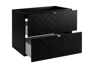 Ensemble un meuble sous vasque 160 cm avec le plan CHÊNE et une colonne 35/136 cm à suspendre MADIS NOIR