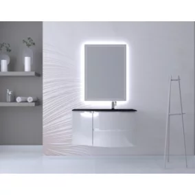 Ensemble Vague L.104 cm meuble sous vasque à suspendre blanc brillant + complément gauche + plan vasque verre noir mat