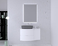 Ensemble Vague L.104 cm meuble sous vasque à suspendre blanc brillant + plan de toilette + complément droit