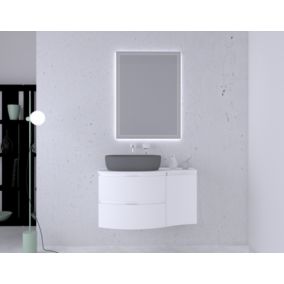 Ensemble Vague L.104 cm meuble sous vasque à suspendre blanc brillant + plan de toilette + complément droit