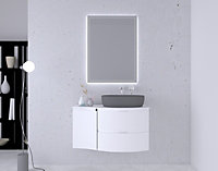 Ensemble Vague L.104 cm meuble sous vasque à suspendre blanc brillant + plan de toilette + complément gauche