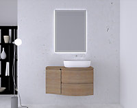 Ensemble Vague L.104 cm meuble sous vasque à suspendre décor bois + plan de toilette + complément gauche