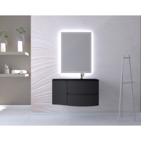 Ensemble Vague L.104 cm meuble sous vasque à suspendre graphite mat + complément gauche + plan vasque verre noir mat