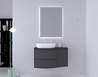 Ensemble Vague L.104 cm meuble sous vasque à suspendre graphite mat + plan de toilette + complément droit