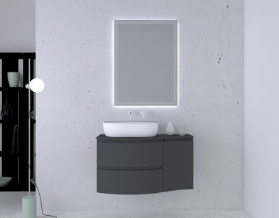 Ensemble Vague L.104 cm meuble sous vasque à suspendre graphite mat + plan de toilette + complément droit