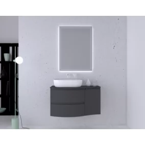 Ensemble Vague L.104 cm meuble sous vasque à suspendre graphite mat + plan de toilette + complément droit