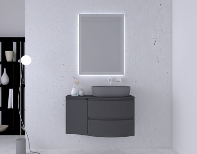 Ensemble Vague L.104 cm meuble sous vasque à suspendre graphite mat + plan de toilette + complément gauche