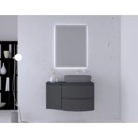 Ensemble Vague L.104 cm meuble sous vasque à suspendre graphite mat + plan de toilette + complément gauche