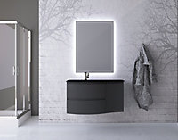 Ensemble Vague L.104 cm meuble sous vasque à suspendre gris anthracite brillant + complément droit + plan vasque verre noir mat