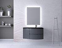 Ensemble Vague L.104 cm meuble sous vasque à suspendre gris anthracite brillant + complément gauche + plan vasque verre noir mat