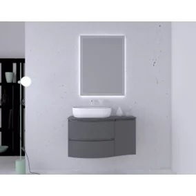 Ensemble Vague L.104 cm meuble sous vasque à suspendre gris anthracite brillant + plan de toilette + complément droit