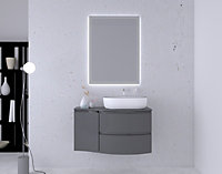 Ensemble Vague L.104 cm meuble sous vasque à suspendre gris anthracite brillant + plan de toilette + complément gauche