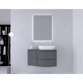 Ensemble Vague L.104 cm meuble sous vasque à suspendre gris anthracite brillant + plan de toilette + complément gauche