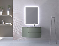 Ensemble Vague L.104 cm meuble sous vasque à suspendre kaki mat + complément gauche + plan vasque verre blanc