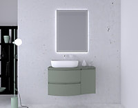 Ensemble Vague L.104 cm meuble sous vasque à suspendre kaki mat + plan de toilette + complément droit
