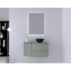 Ensemble Vague L.104 cm meuble sous vasque à suspendre kaki mat + plan de toilette + complément gauche