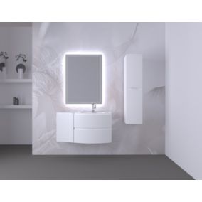 Ensemble Vague L.104 cm meuble sous vasque blanc mat à suspendre + complément gauche + plan vasque verre blanc