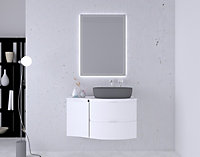 Ensemble Vague L.104 cm meuble sous vasque blanc mat à suspendre + plan de toilette + complément gauche