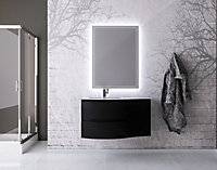 Ensemble Vague L.104 cm meuble sous vasque noir mat à suspendre + complément droit + plan vasque verre blanc