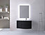 Ensemble Vague L.104 cm meuble sous vasque noir mat à suspendre + complément gauche + plan vasque verre blanc