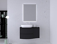 Ensemble Vague L.104 cm meuble sous vasque noir mat à suspendre + plan de toilette + complément droit