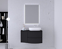 Ensemble Vague L.104 cm meuble sous vasque noir mat à suspendre + plan de toilette + complément gauche